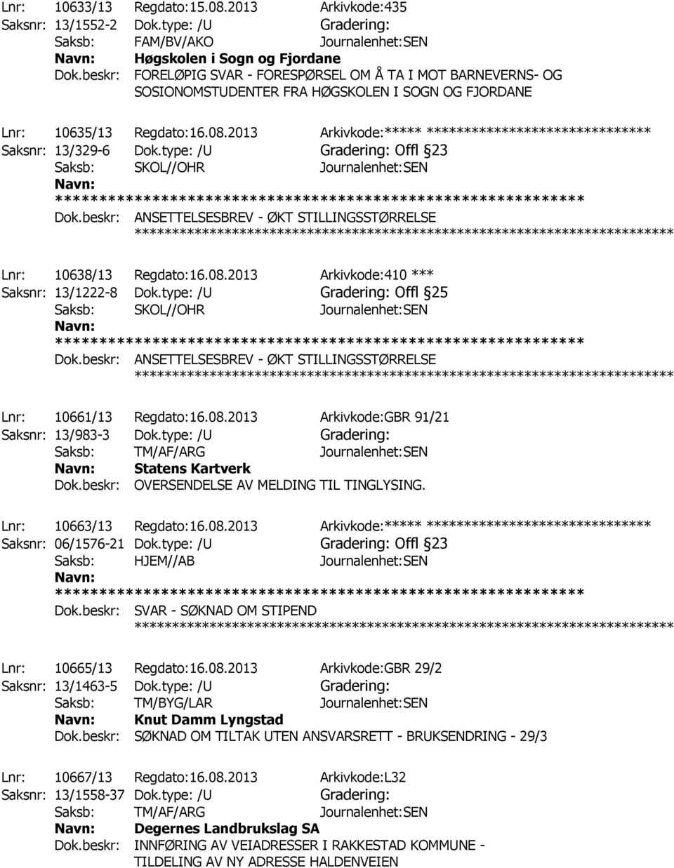 2013 Arkivkode:***** ****************************** Saksnr: 13/329-6 Dok.type: /U Offl 23 Saksb: SKOL//OHR Journalenhet:SEN Dok.