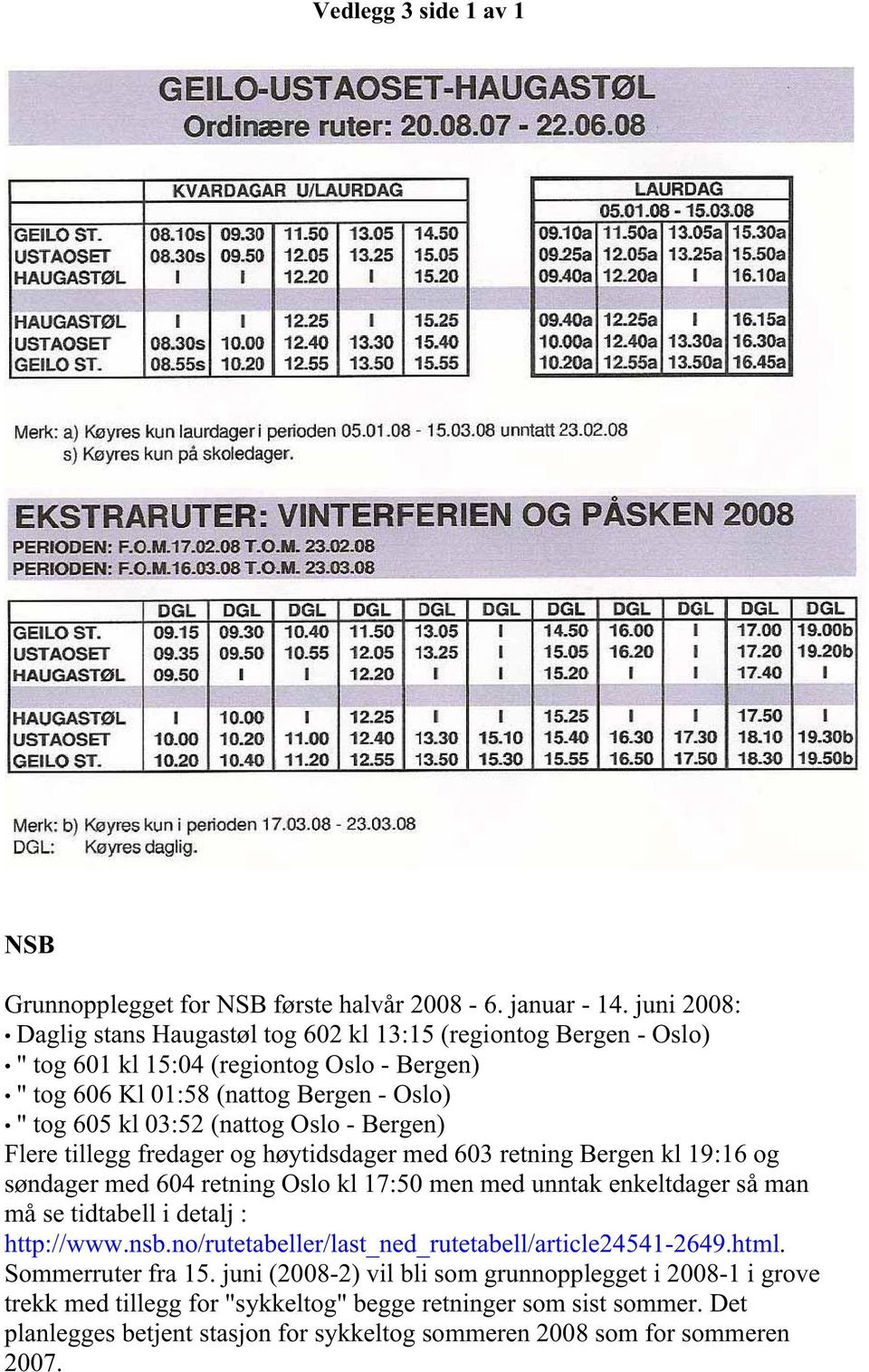 Oslo - Bergen) Flere tillegg fredager og høytidsdager med 603 retning Bergen kl 19:16 og søndager med 604 retning Oslo kl 17:50 men med unntak enkeltdager så man må se tidtabell i detalj :