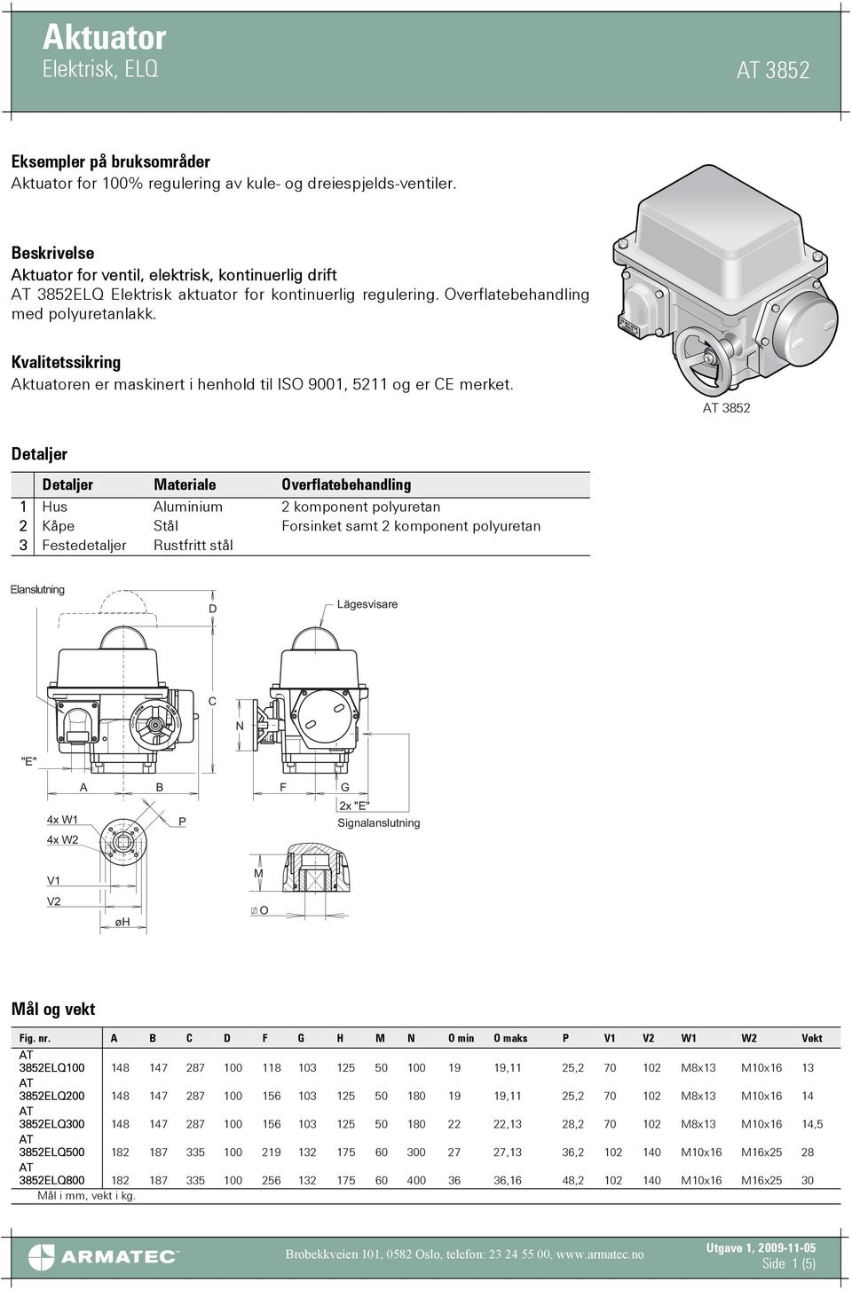 Kvalitetssikring Aktuatoren er maskinert i henhold til ISO 9001, 5211 og er CE merket.