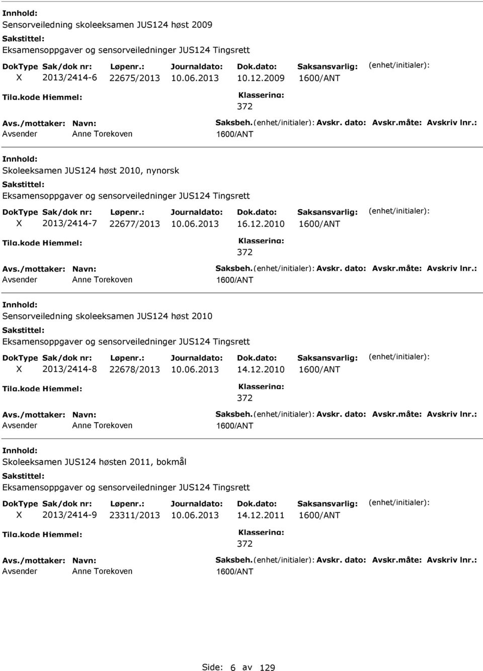 Avskr. dato: Avskr.måte: Avskriv lnr.: Anne Torekoven Sensorveiledning skoleeksamen JS124 høst 2010 Eksamensoppgaver og sensorveiledninger JS124 Tingsrett 2013/2414-8 22678/2013 14.12.2010 372 Avs.