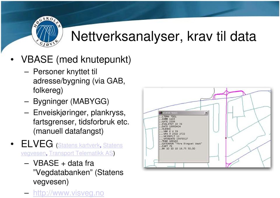 fartsgrenser, tidsforbruk etc.