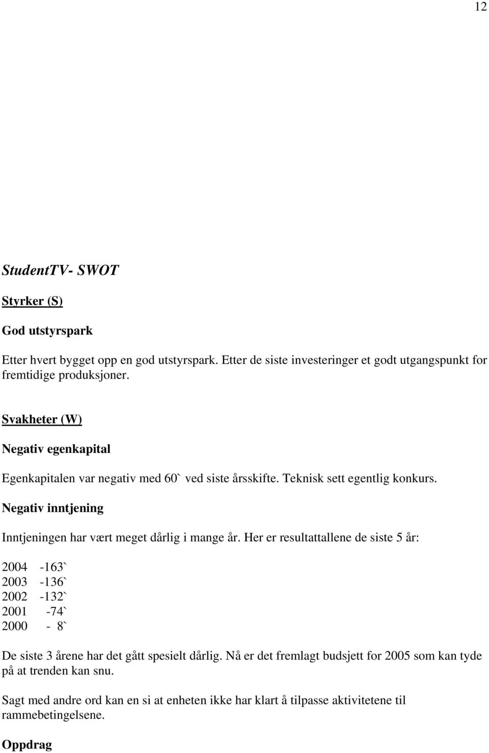 Negativ inntjening Inntjeningen har vært meget dårlig i mange år.