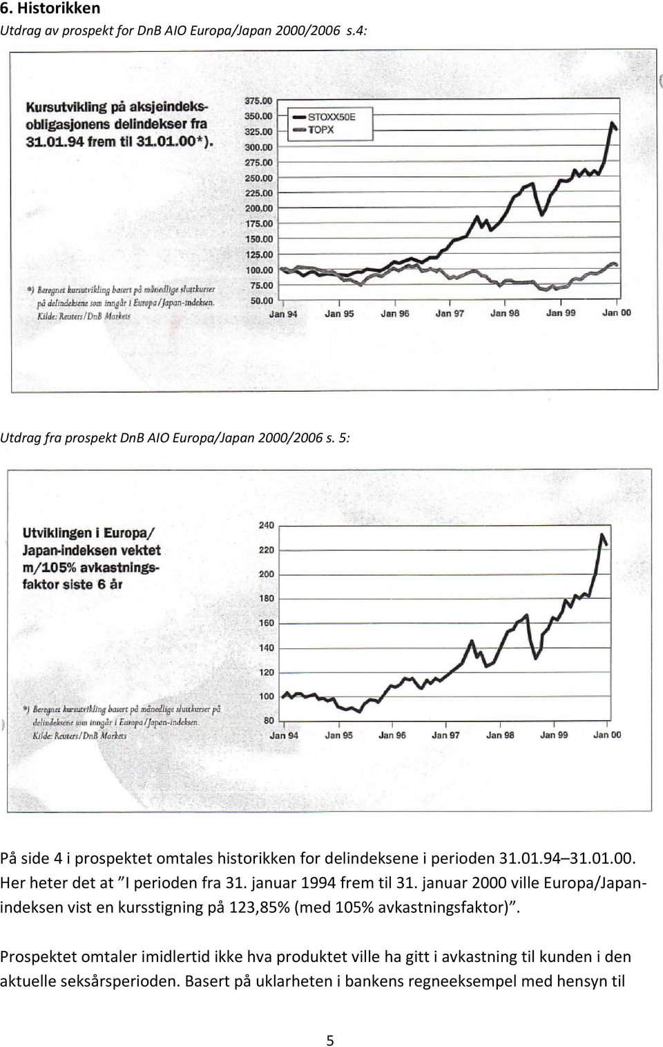 januar 1994 frem til 31. januar 2000 ville Europa/Japanindeksen vist en kursstigning på 123,85% (med 105% avkastningsfaktor).