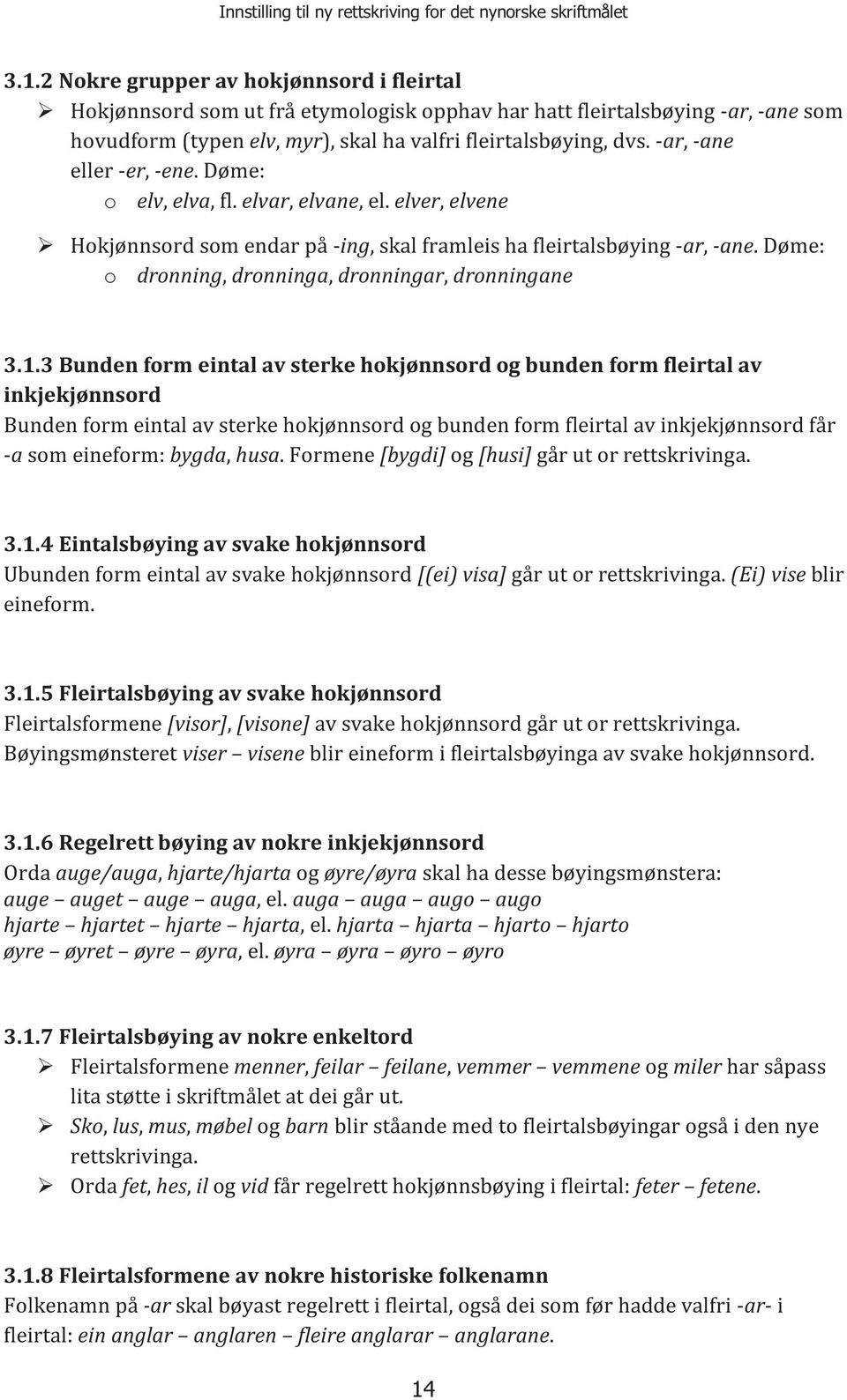 Døme: o dronning, dronninga, dronningar, dronningane 3.1.