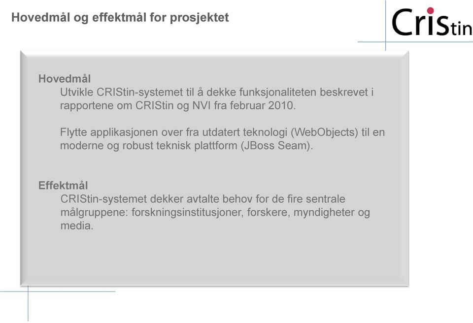 Flytte applikasjonen over fra utdatert teknologi (WebObjects) til en moderne og robust teknisk