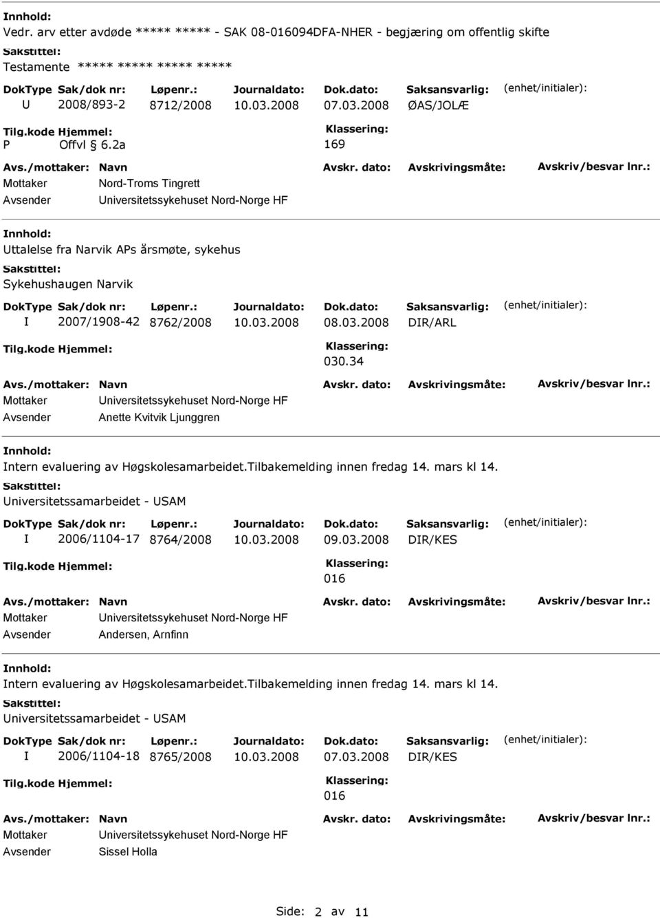 2008 DR/ARL 030.34 Anette Kvitvik Ljunggren nnhold: ntern evaluering av Høgskolesamarbeidet.Tilbakemelding innen fredag 14. mars kl 14.