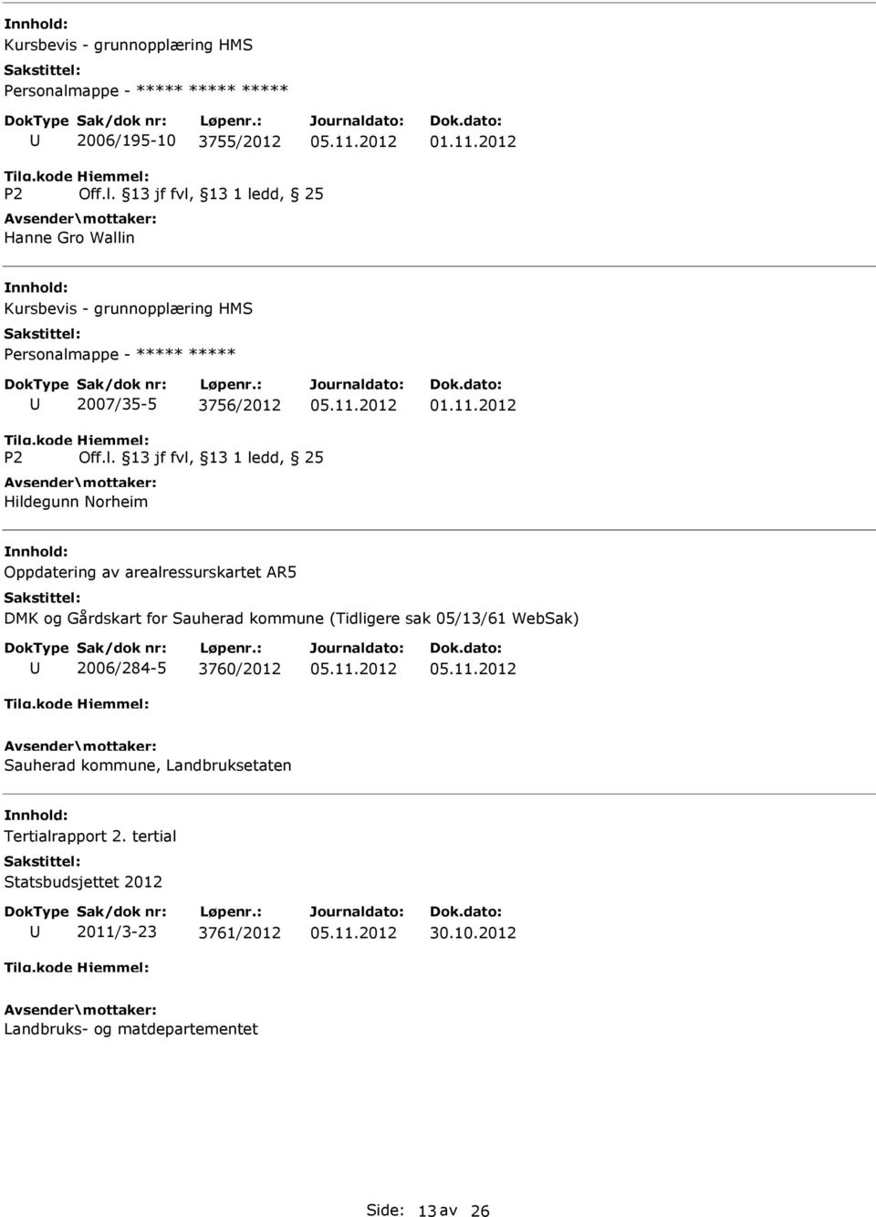 kommune (Tidligere sak 05/13/61 WebSak) 2006/284-5 3760/2012 Sauherad kommune, Landbruksetaten