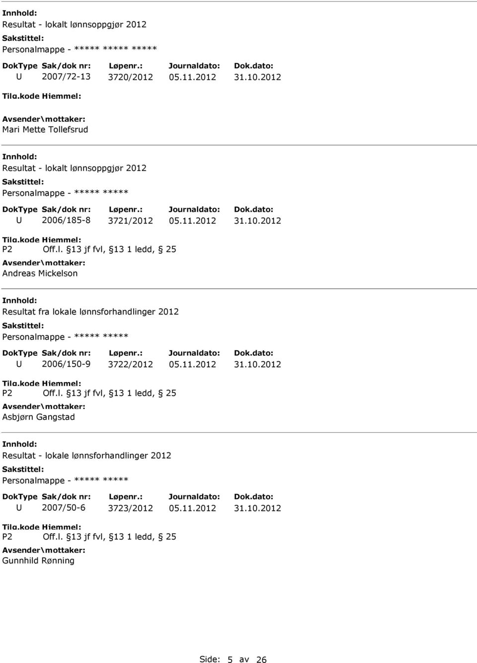 Mickelson Resultat fra lokale lønnsforhandlinger 2012 2006/150-9 3722/2012 Asbjørn
