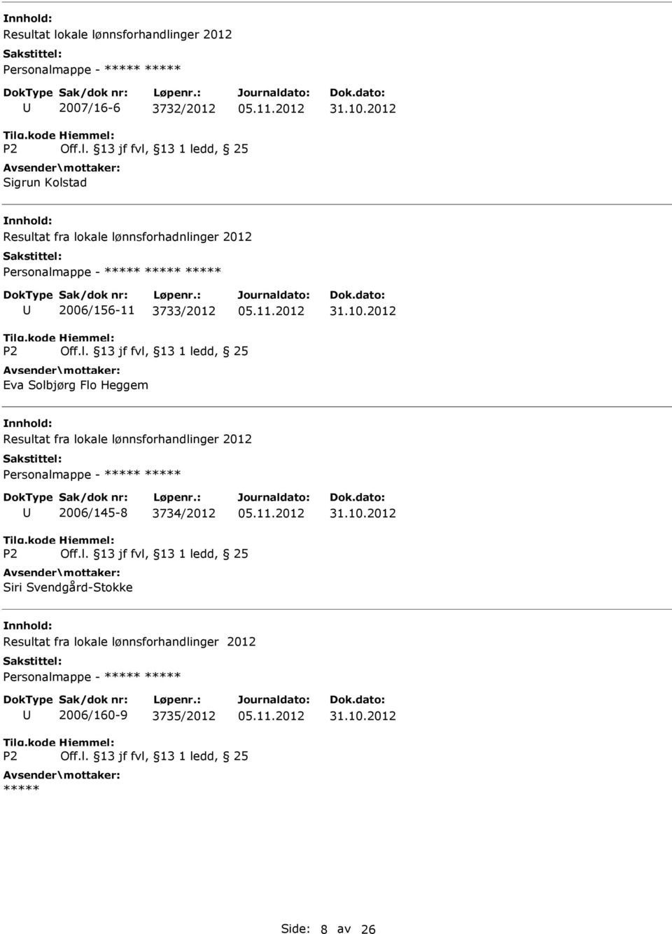 Heggem Resultat fra lokale lønnsforhandlinger 2012 2006/145-8 3734/2012 Siri