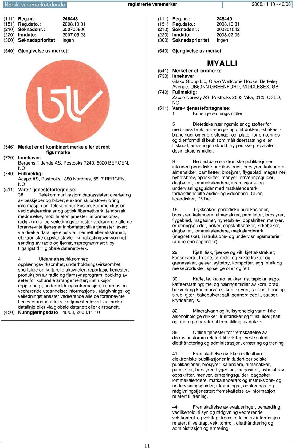 05 (300) Søknadsprioritet Ingen MYALLI Glaxo Group Ltd, Glaxo Wellcome House, Berkeley Avenue, UB60NN GREENFORD, MIDDLESEX, GB Zacco Norway AS, Postboks 2003 Vika, 0125 OSLO, NO 1 Kunstige