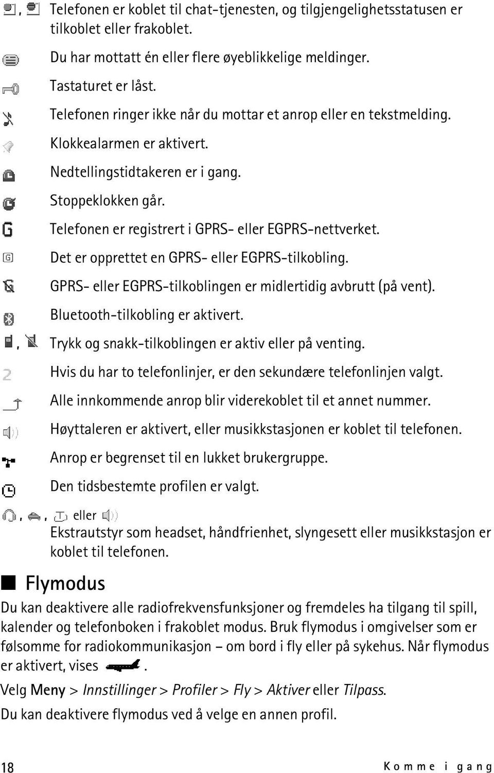 Telefonen er registrert i GPRS- eller EGPRS-nettverket. Det er opprettet en GPRS- eller EGPRS-tilkobling. GPRS- eller EGPRS-tilkoblingen er midlertidig avbrutt (på vent).