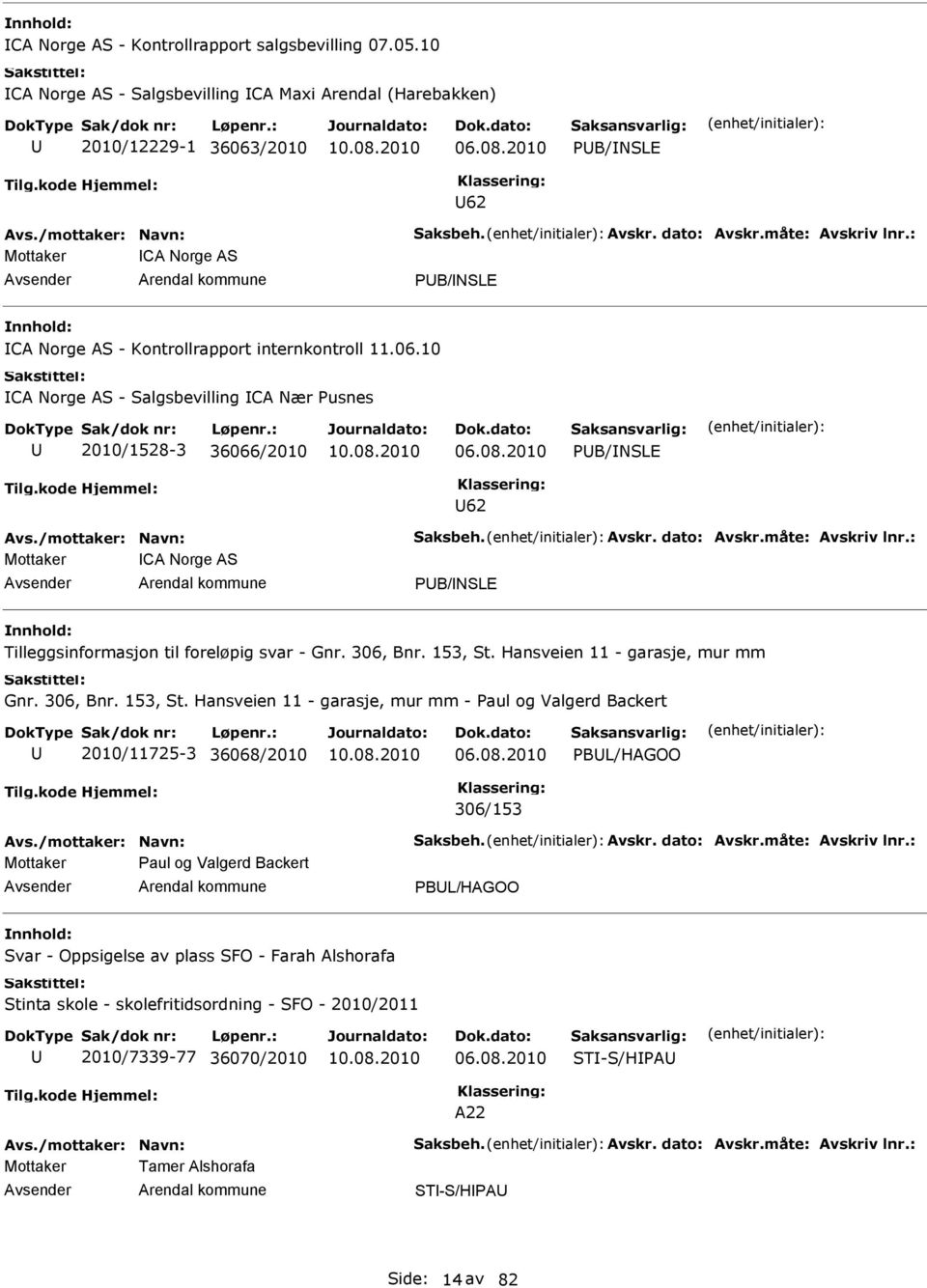 /2010 PB/NSL 62 Mottaker CA Norge AS PB/NSL CA Norge AS - Kontrollrapport internkontroll 11.06.