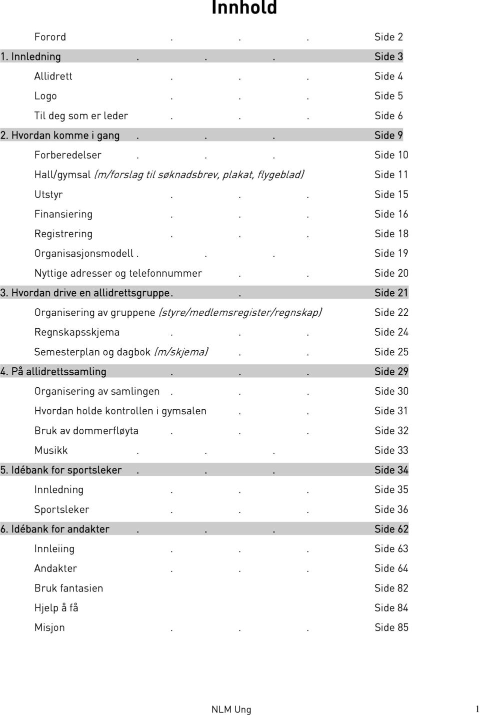 .. Side 19 Nyttige adresser og telefonnummer.. Side 20 3. Hvordan drive en allidrettsgruppe.. Side 21 Organisering av gruppene (styre/medlemsregister/regnskap) Side 22 Regnskapsskjema.