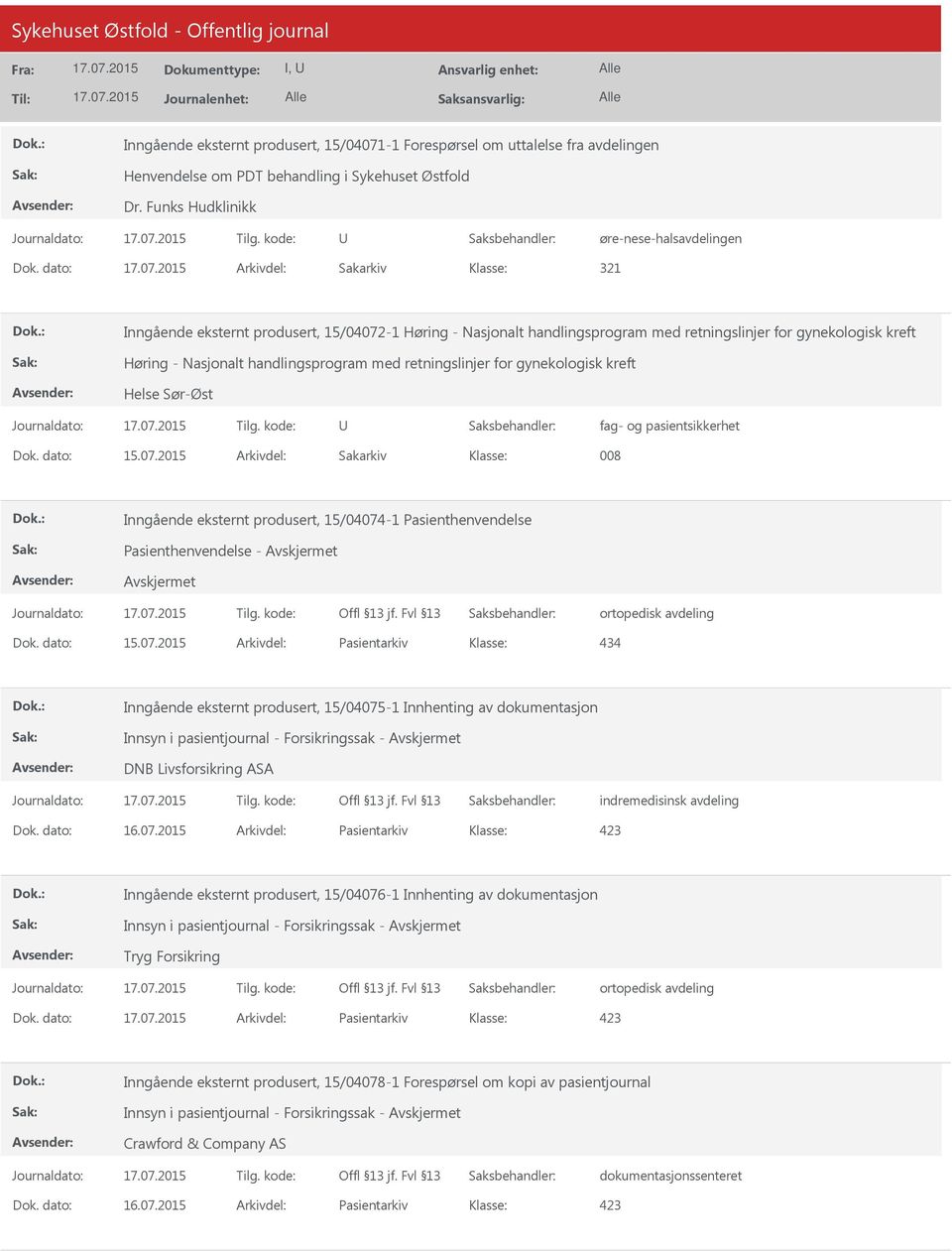 retningslinjer for gynekologisk kreft fag- og pasientsikkerhet Dok. dato: 15.07.