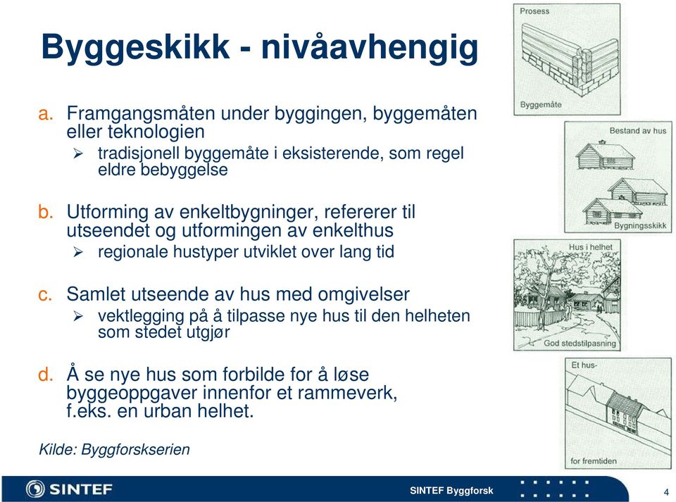 Utforming av enkeltbygninger, refererer til utseendet og utformingen av enkelthus regionale hustyper utviklet over lang tid c.