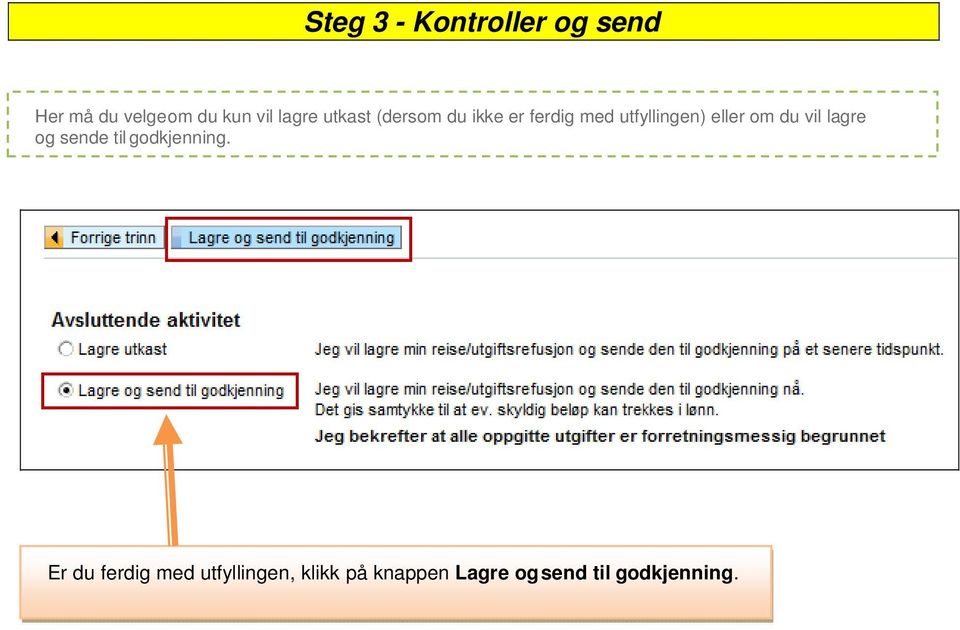 eller om du vil lagre og sende til godkjenning.