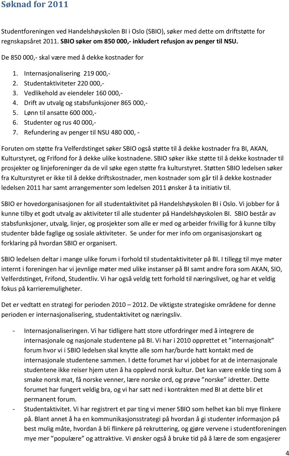 Drift av utvalg og stabsfunksjoner 865 000,- 5. Lønn til ansatte 600 000,- 6. Studenter og rus 40 000,- 7.