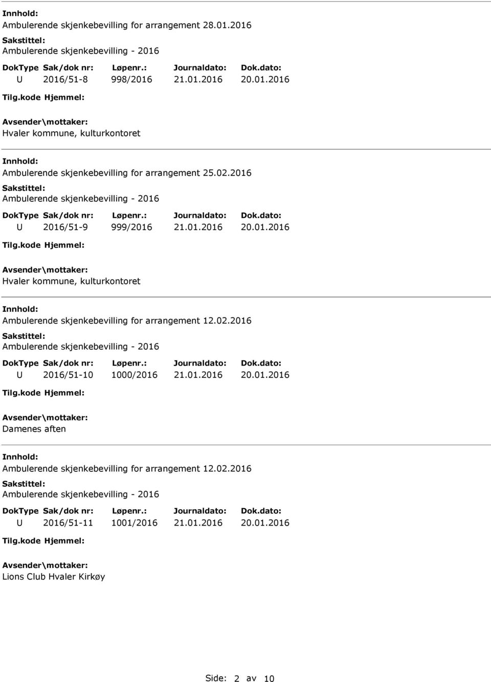 02.2016 Ambulerende skjenkebevilling - 2016 2016/51-9 999/2016 Hvaler kommune, kulturkontoret Ambulerende skjenkebevilling for arrangement