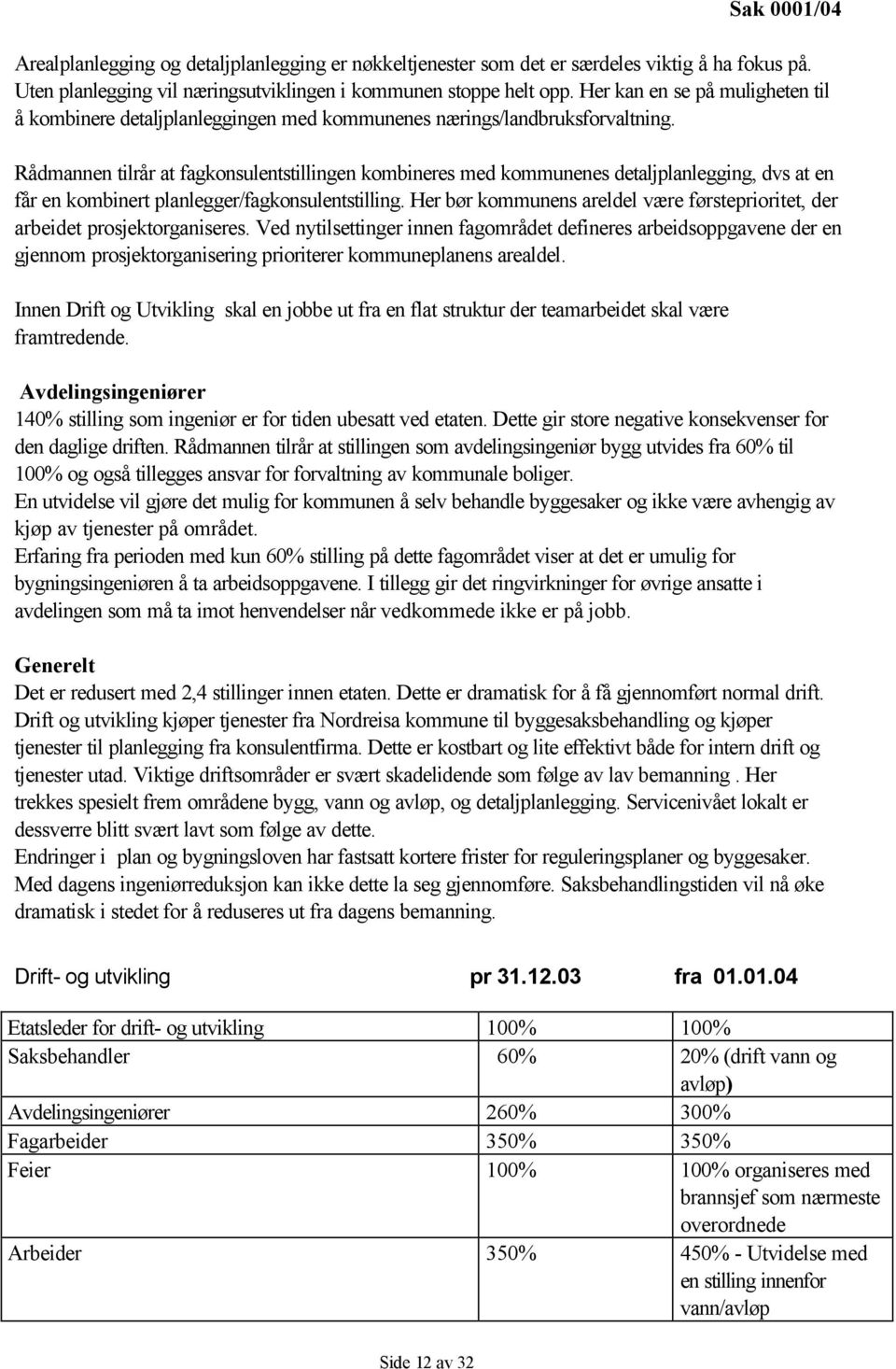 Rådmannen tilrår at fagkonsulentstillingen kombineres med kommunenes detaljplanlegging, dvs at en får en kombinert planlegger/fagkonsulentstilling.