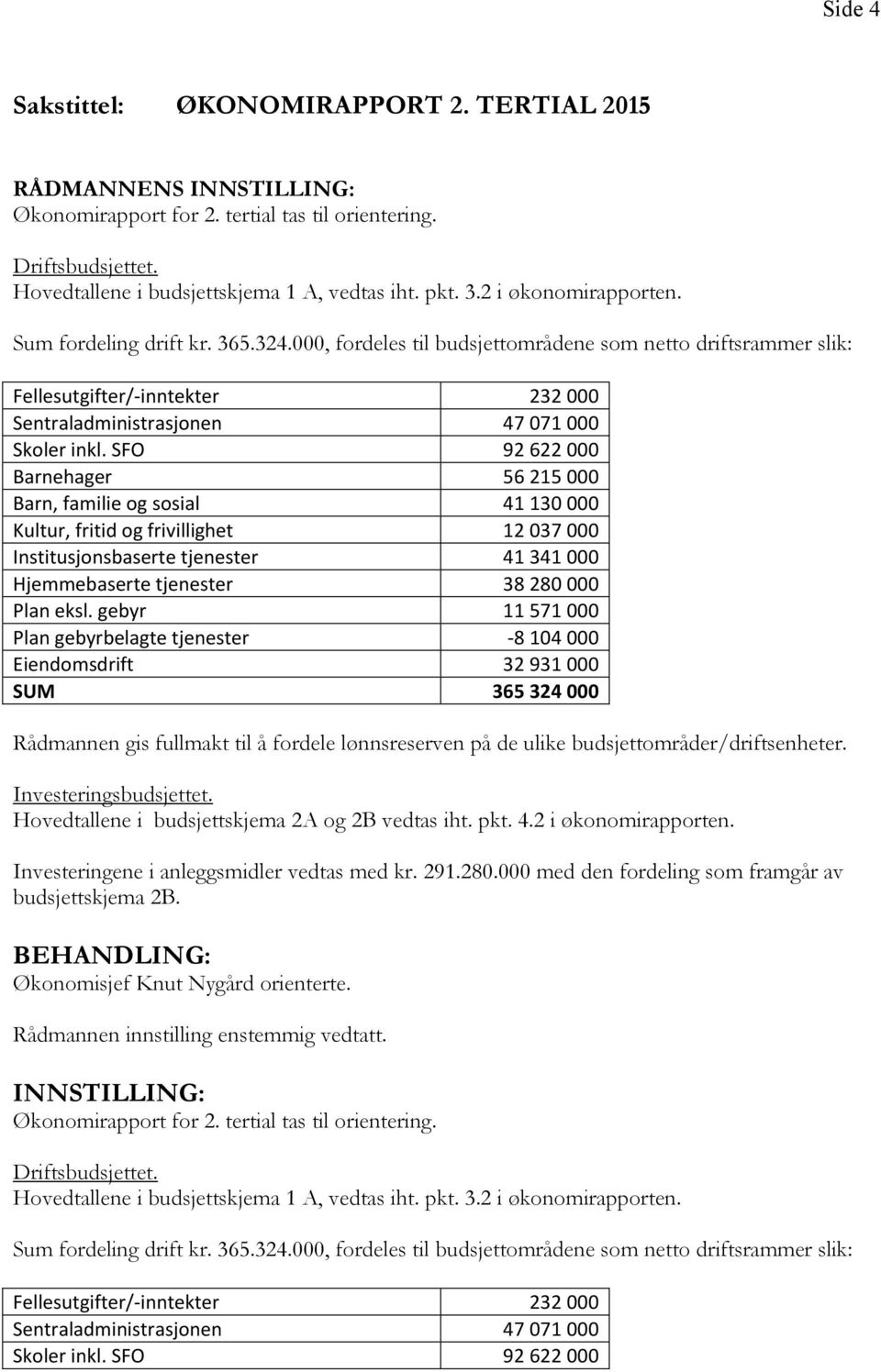 SFO 92 622 000 Barnehager 56 215 000 Barn, familie og sosial 41 130 000 Kultur, fritid og frivillighet 12 037 000 Institusjonsbaserte tjenester 41 341 000 Hjemmebaserte tjenester 38 280 000 Plan eksl.