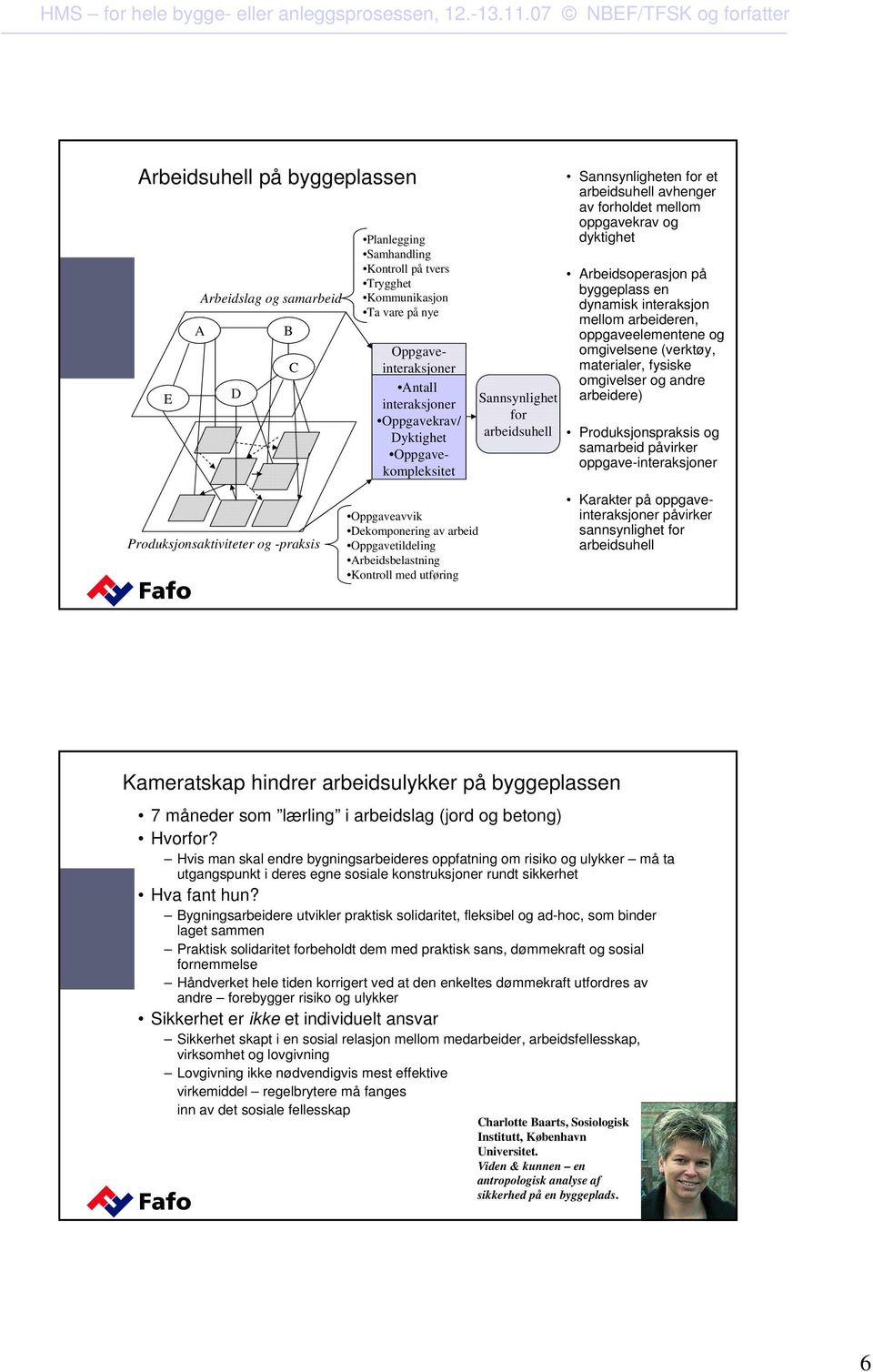 interaksjon mellom arbeideren, oppgaveelementene og omgivelsene (verktøy, materialer, fysiske omgivelser og andre arbeidere) Produksjonspraksis og samarbeid påvirker oppgave-interaksjoner