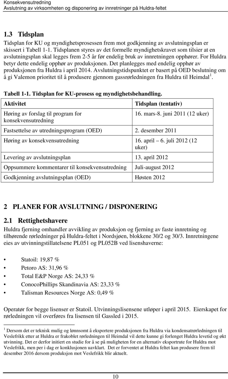 For Huldra betyr dette endelig opphør av produksjonen. Det planlegges med endelig opphør av produksjonen fra Huldra i april 2014.