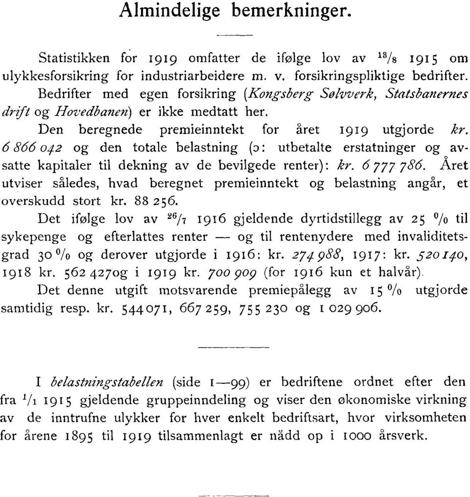 6 866 042 og den totale belastning (D: utbetalte erstatninger og avsatte kapitaler til dekning av de bevilgede renter): kr. 6 777 786.