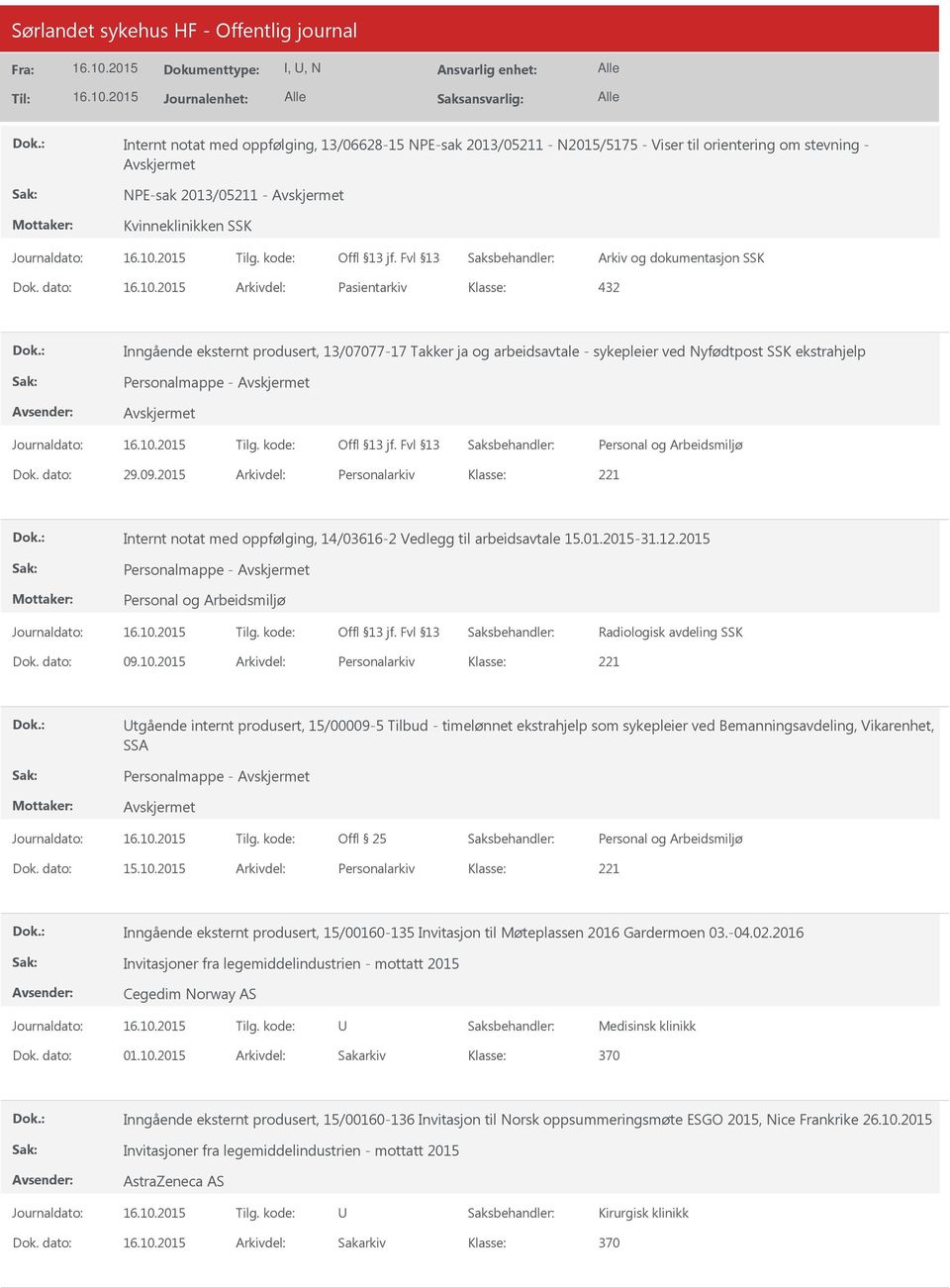 2015 Arkivdel: Personalarkiv Internt notat med oppfølging, 14/03616-2 Vedlegg til arbeidsavtale 15.01.2015-31.12.2015 Personalmappe - Radiologisk avdeling SSK Dok. dato: 09.10.