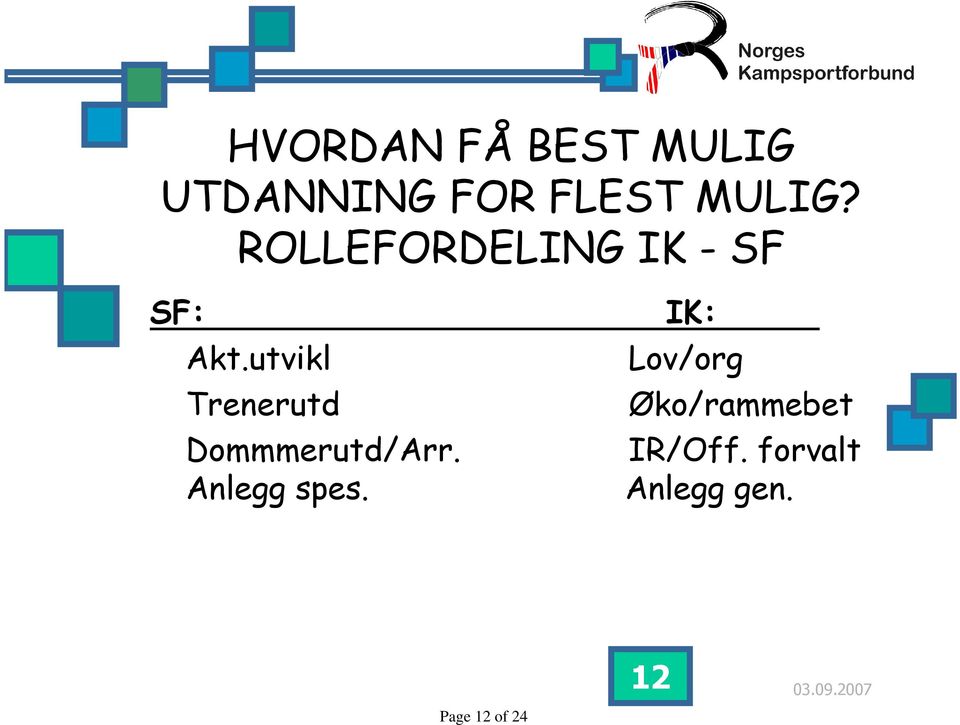 utvikl Trenerutd IK: Lov/org Øko/rammebet