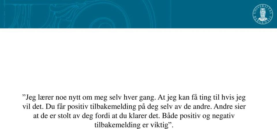 Du får positiv tilbakemelding på deg selv av de andre.