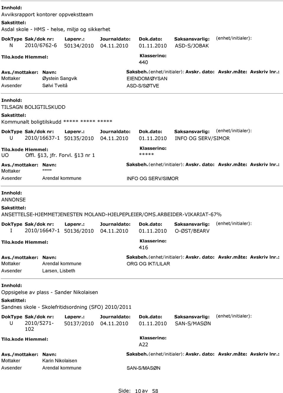 måte: Avskriv lnr.: Mottaker NFO OG SRV/SMOR ANNONS ANSTTLS-HJMMTJNSTN MOLAND-HJLPPLR/OMS.ARBDR-VKARAT-67% 2010/16647-1 50136/2010 O-ØST/BARV 416 Avs./mottaker: Navn: Saksbeh. Avskr. dato: Avskr.