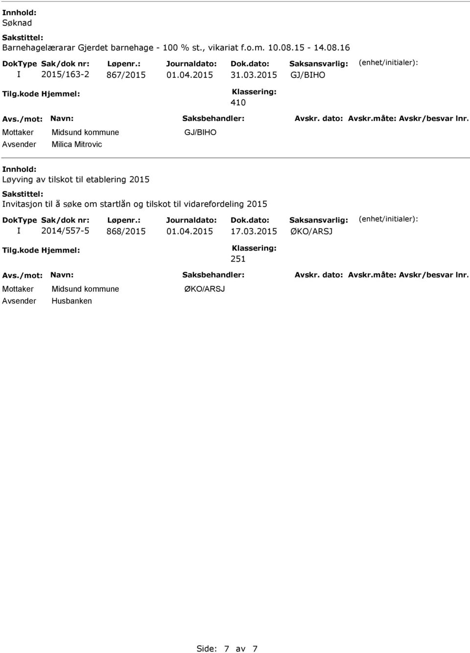 16 2015/163-2 867/2015 GJ/BHO Milica Mitrovic GJ/BHO nnhold: Løyving av tilskot til