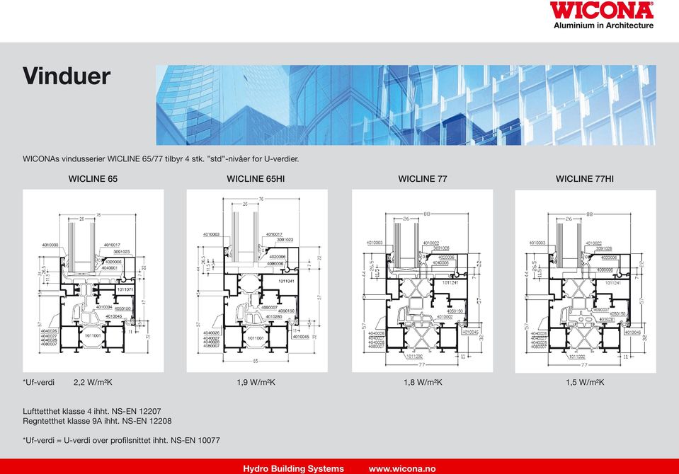 WICLINE 65 WICLINE 65HI WICLINE 77 WICLINE 77HI *Uf-verdi 2,2 W/m²K 1,9 W/m²K