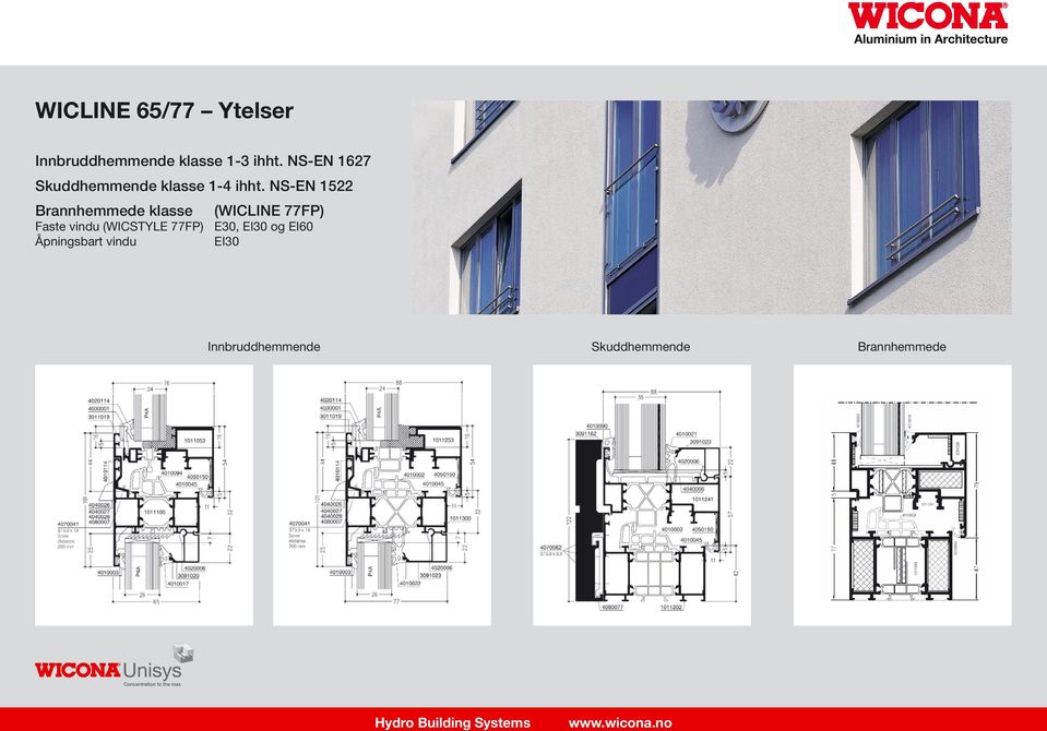 NS-EN 1522 Brannhemmede klasse (WICLINE 77FP) Faste vindu