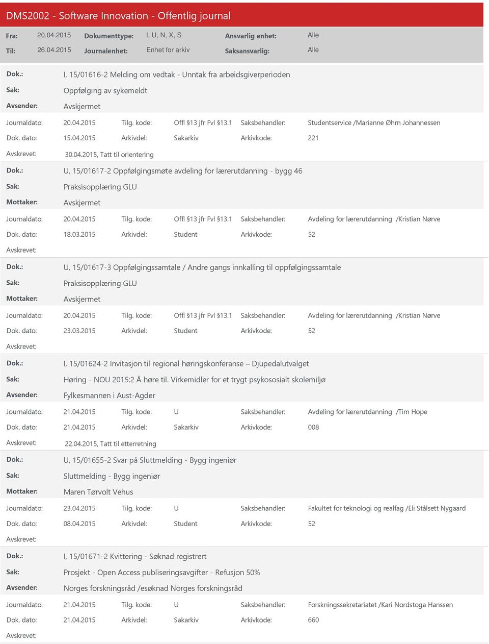 2015 Student, 15/01617-3 Oppfølgingssamtale / Andre gangs innkalling til oppfølgingssamtale Praksisopplæring GL Avdeling for lærerutdanning /Kristian Nørve 23.03.