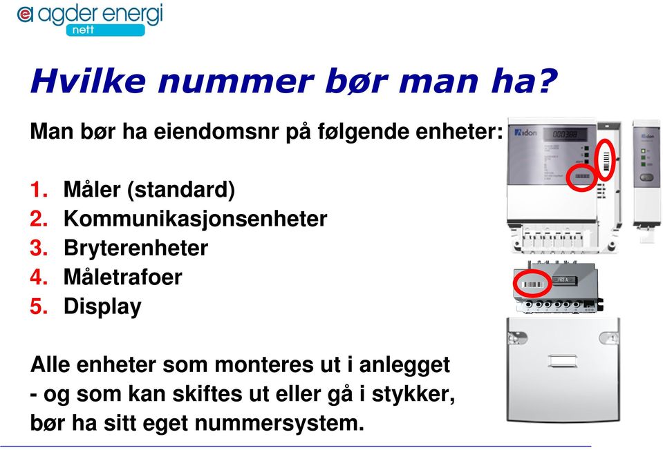 Kommunikasjonsenheter 3. Bryterenheter 4. Måletrafoer 5.