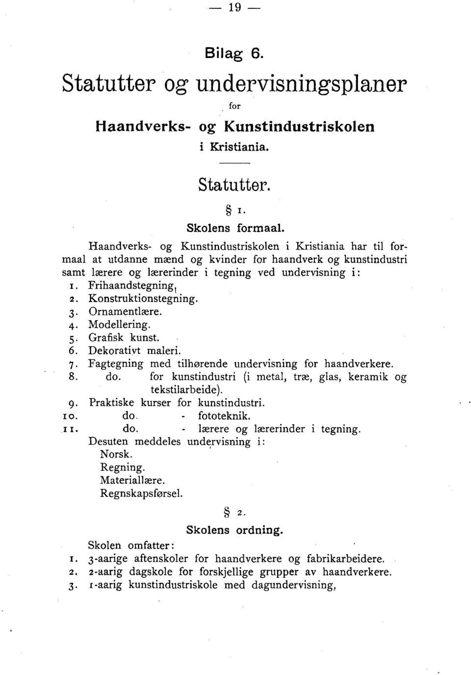 Frihaandstegningt Konstruktionstegning. Ornamentlære. Modellering. Grafisk kunst. Dekorativt maleri. Fagtegning med tilhørende undervisning for haandverkere. do.