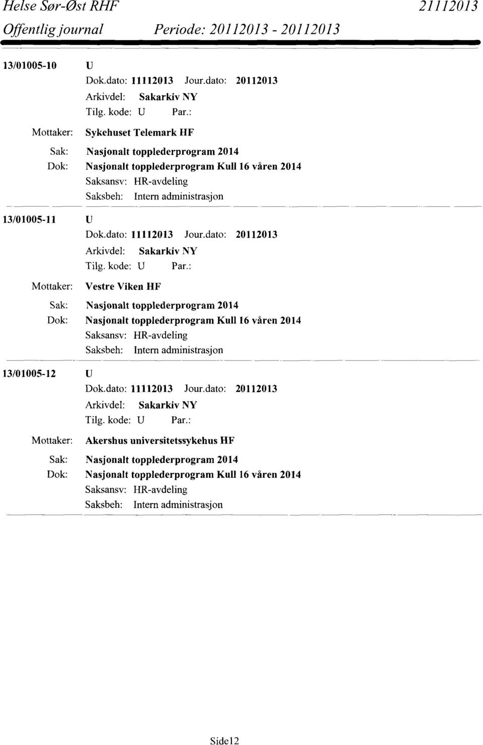 Viken HF Nasjonalt topplederprogram Kull 16 våren 2014 13/01005-12 Mottaker: