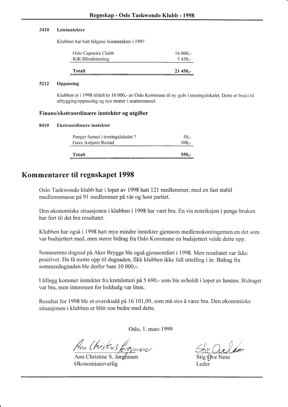 Finans/ekstraordinære inntekter og utgifter 8410 Ekstraordinæreinntekter Penger funnet i treningslokalet?