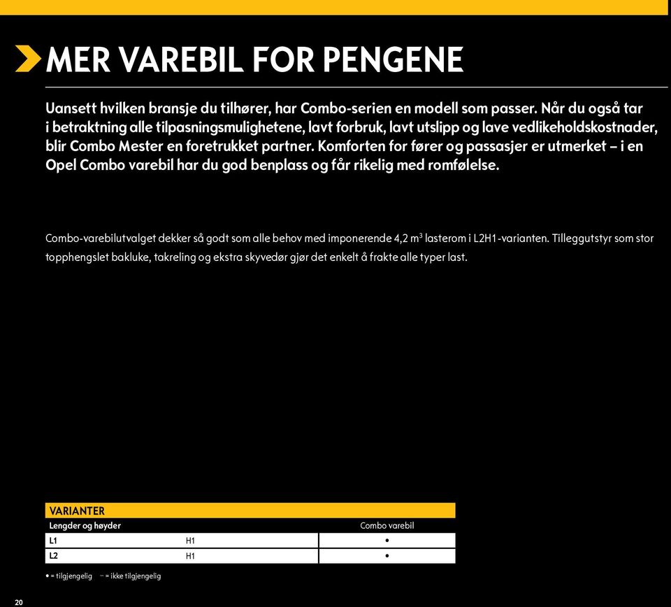 Komforten for fører og passasjer er utmerket i en Opel Combo varebil har du god benplass og får rikelig med romfølelse.