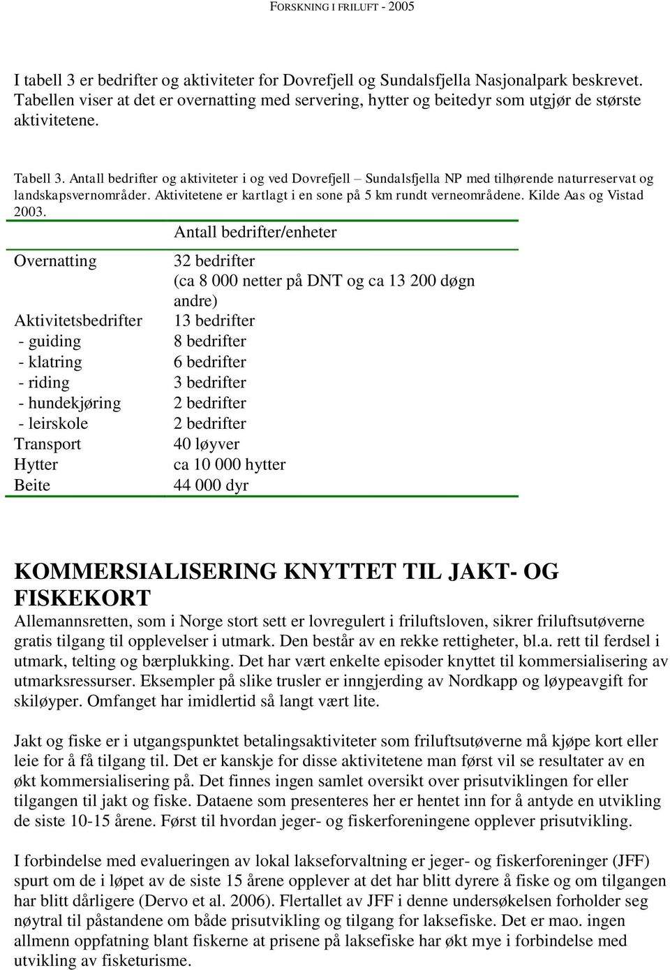 Antall bedrifter og aktiviteter i og ved Dovrefjell Sundalsfjella NP med tilhørende naturreservat og landskapsvernområder. Aktivitetene er kartlagt i en sone på 5 km rundt verneområdene.