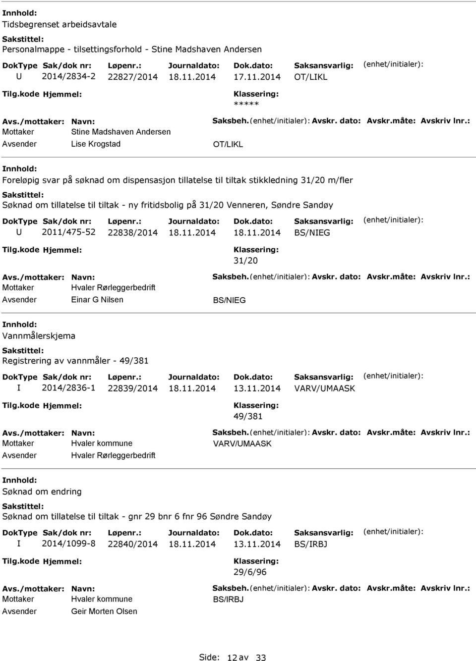 Sandøy 2011/475-52 22838/2014 BS/NEG 31/20 Avs./mottaker: Navn: Saksbeh. Avskr. dato: Avskr.måte: Avskriv lnr.