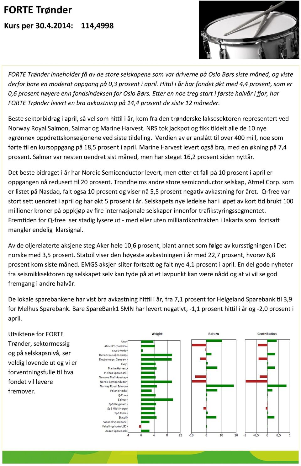 Etter en noe treg start i første halvår i fjor, har FORTE Trønder levert en bra avkastning på 14,4 prosent de siste 12 måneder.