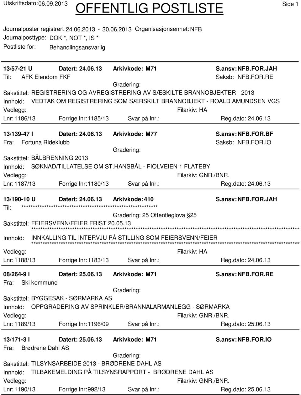 RE Sakstittel: REGISTRERING OG AVREGISTRERING AV SÆSKILTE BRANNOBJEKTER - 2013 Innhold: VEDTAK OM REGISTRERING SOM SÆRSKILT BRANNOBJEKT - ROALD AMUNDSEN VGS Lnr: 1186/13 Forrige lnr:1185/13 Svar på