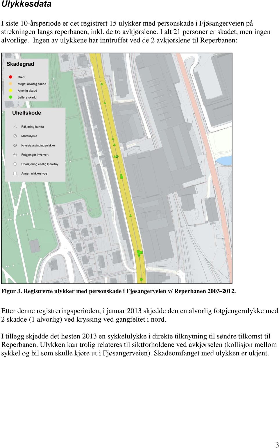 Registrerte ulykker med personskade i Fjøsangerveien v/ Reperbanen 2003-2012.