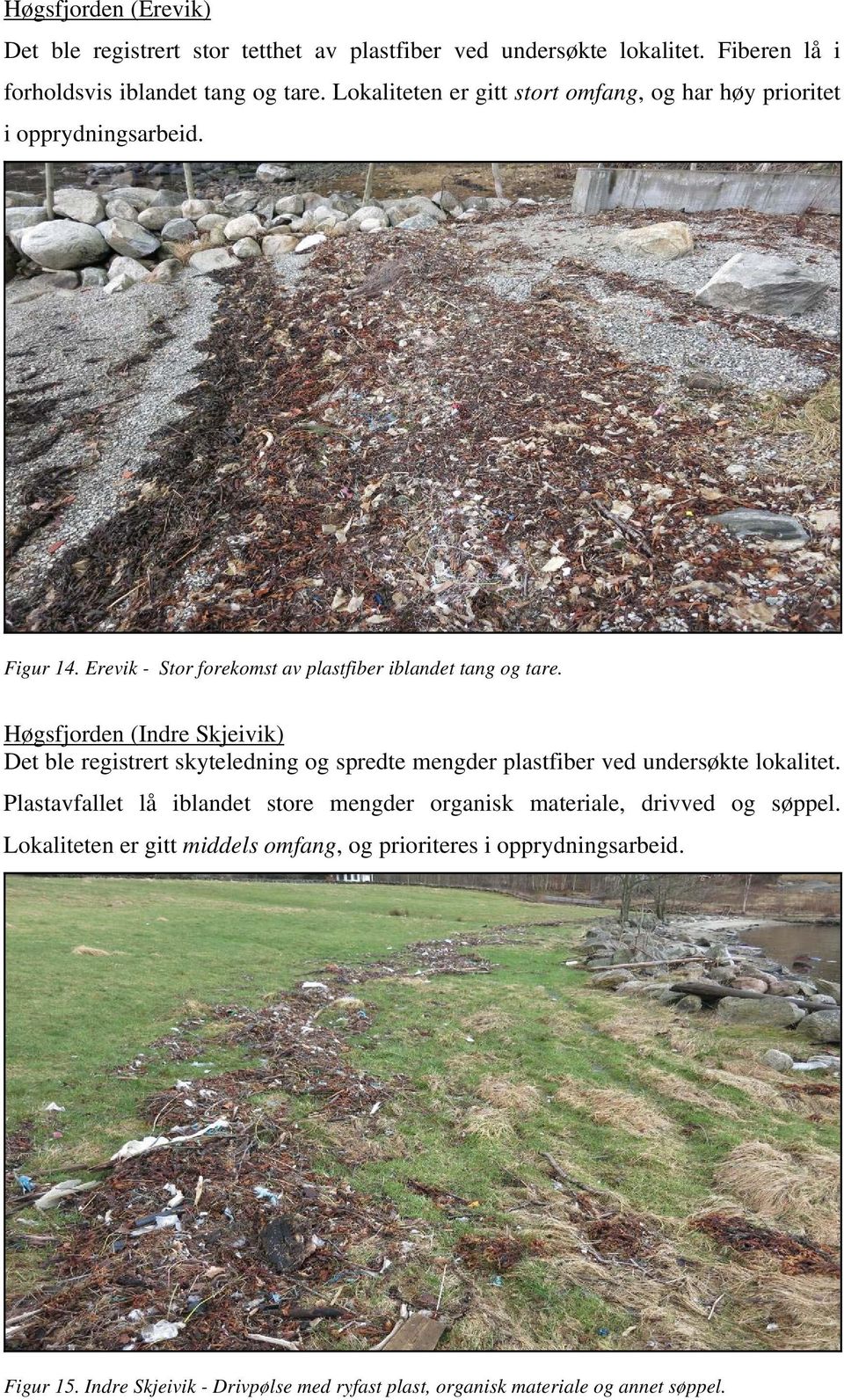 Høgsfjorden (Indre Skjeivik) Det ble registrert skyteledning og spredte mengder plastfiber ved undersøkte lokalitet.
