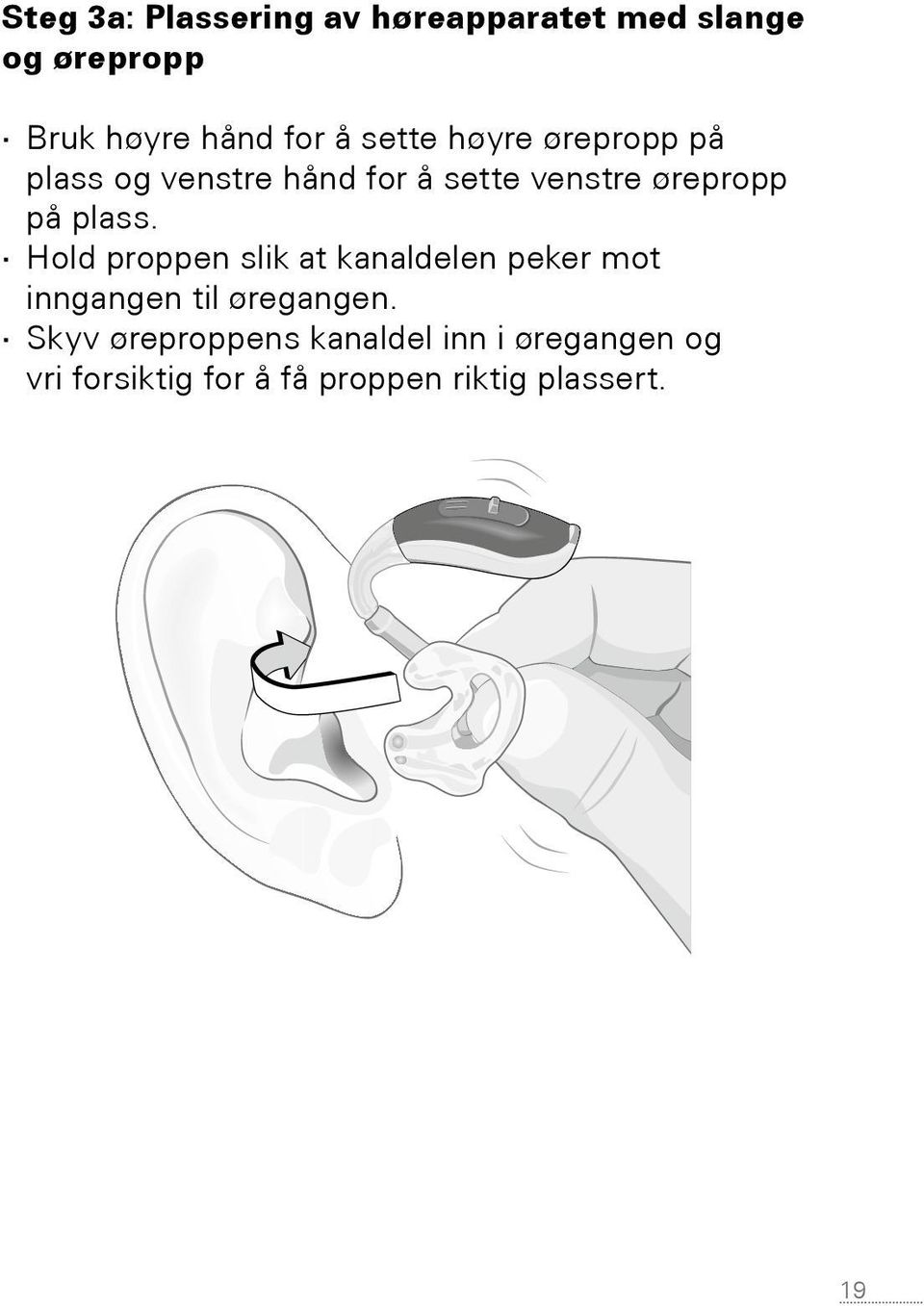 Hold proppen slik at kanaldelen peker mot inngangen til øregangen.