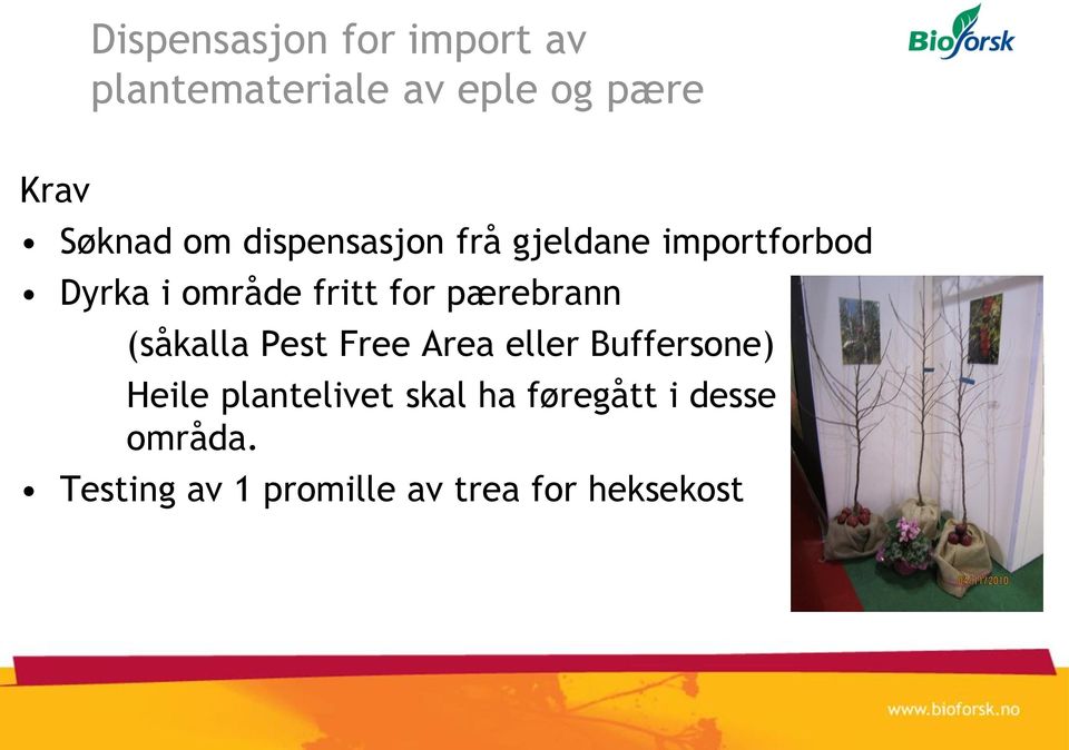 pærebrann (såkalla Pest Free Area eller Buffersone) Heile plantelivet