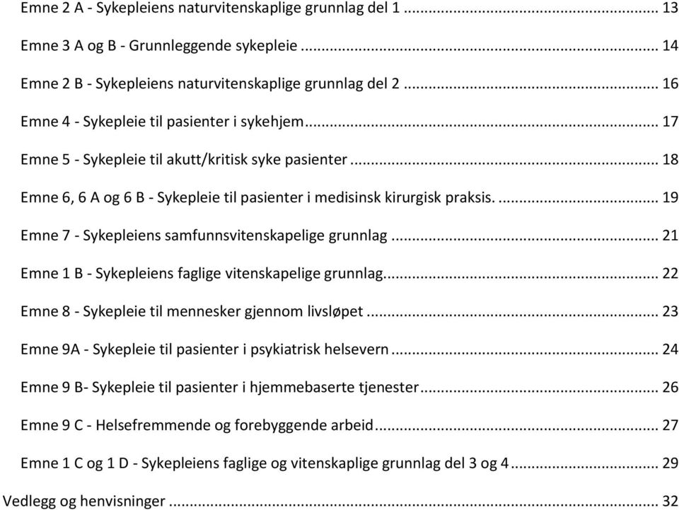 ... 19 Emne 7 - Sykepleiens samfunnsvitenskapelige grunnlag... 21 Emne 1 B - Sykepleiens faglige vitenskapelige grunnlag... 22 Emne 8 - Sykepleie til mennesker gjennom livsløpet.