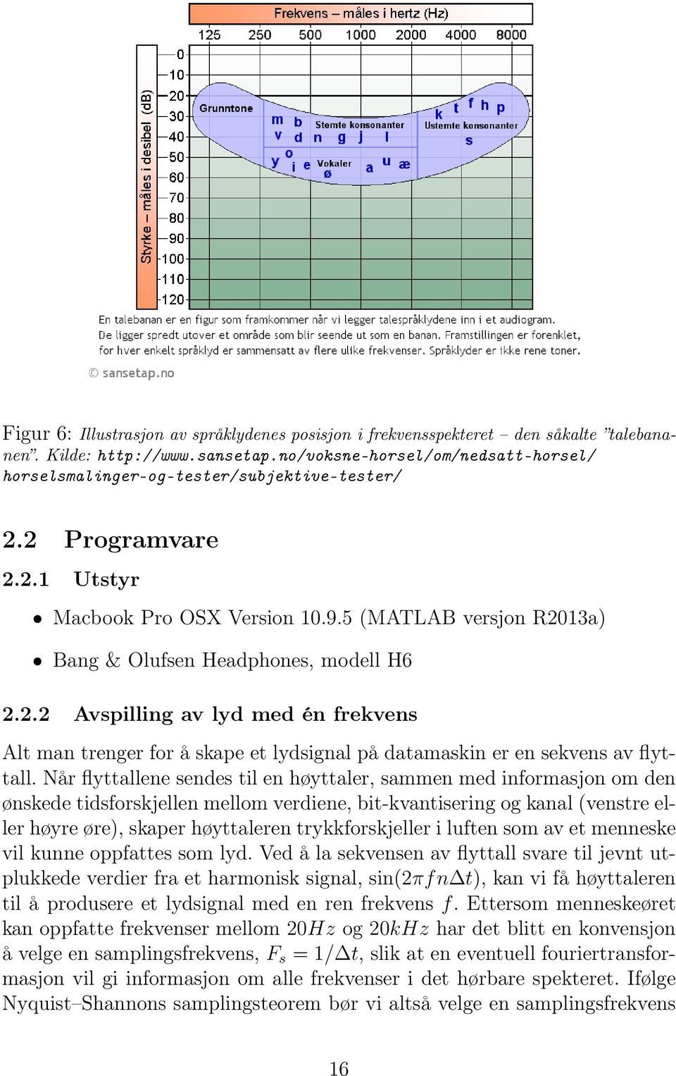 5 (MATLAB versjon R2013a) Bang & Olufsen Headphones, modell H6 2.2.2 Avspilling av lyd med én frekvens Alt man trenger for å skape et lydsignal på datamaskin er en sekvens av flyttall.